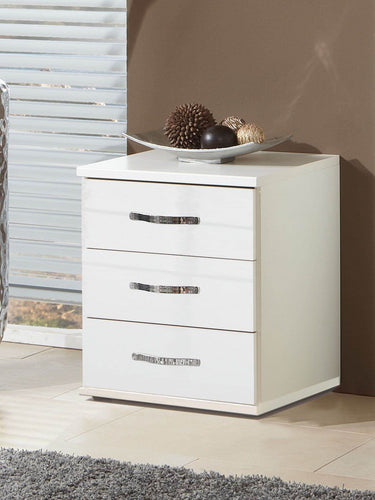 Ivana German White Gloss 3 Drawer Bedside Cabinet - UK Luxury Furniture